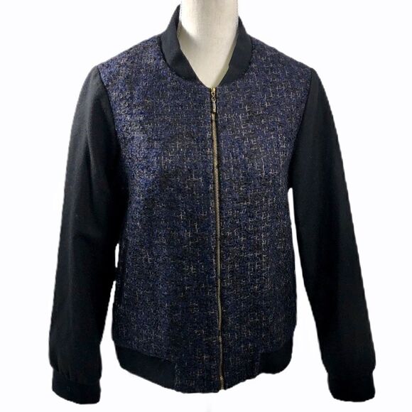 Sézane Black Navy Tweed ZIP Up Jacket Size S - Picture 1 of 11